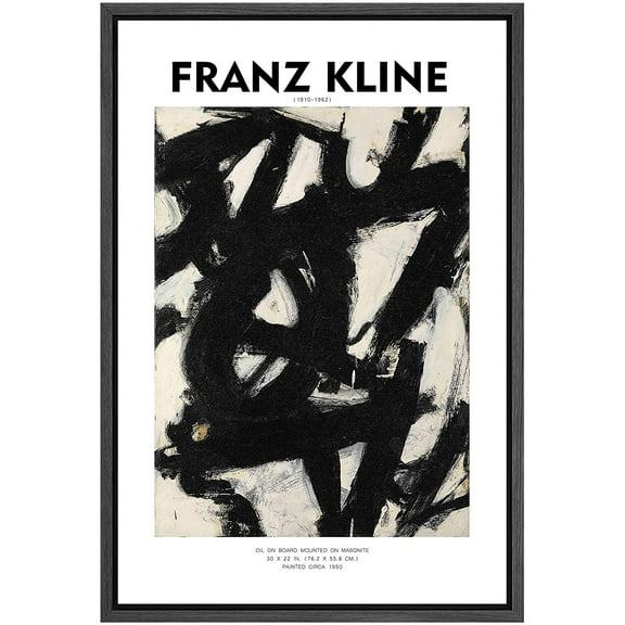PixonSign Framed Canvas Print Wall Art Franz Kline Paint Stroke Landscape Abstract Shapes Illustrations Fine Art Decorative Minimalist Relax/Calm for Living Room, Bedroom, Office - 16"x24" Black