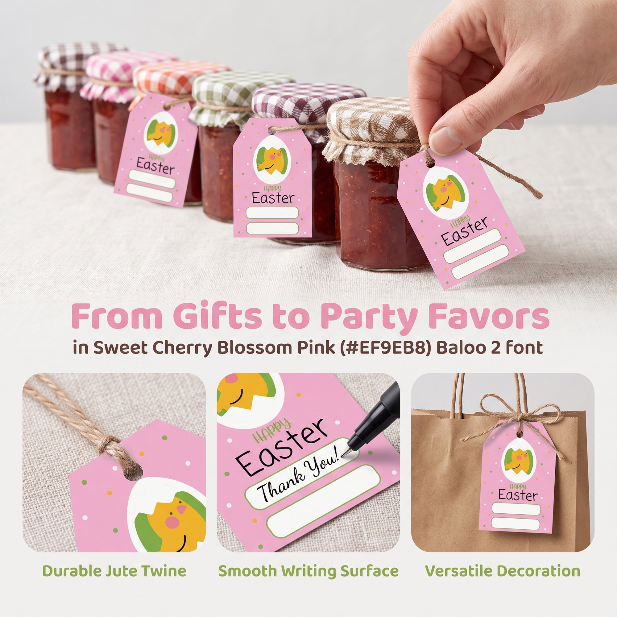Unique Bargains 100Pcs Easter Gift Tags with Twine for Wrapping Chick Pattern 2" x 3.1"