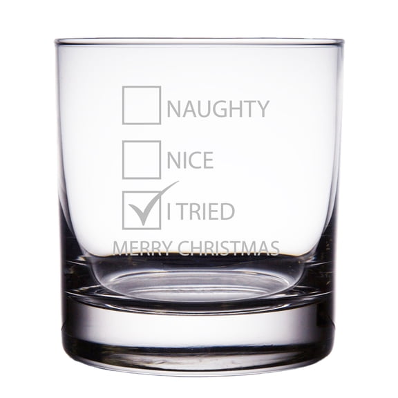 Naughty Nice I Tried Merry Christmas Engraved 10 oz Rock Glass