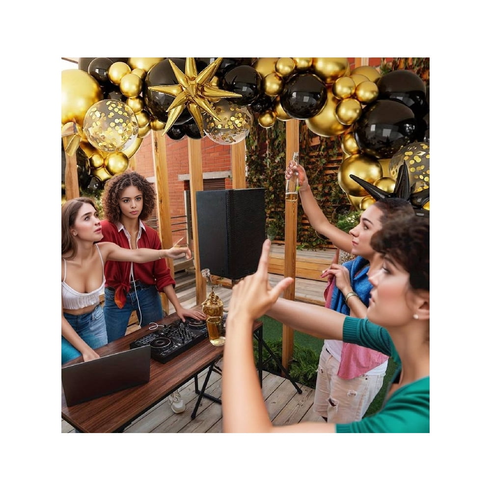 149Pcs Black & Gold Balloon Garland Arch Kit - Metallic Gold, Confetti & Starburst Foil Balloons for Birthday, Wedding & Graduation Party Decorations