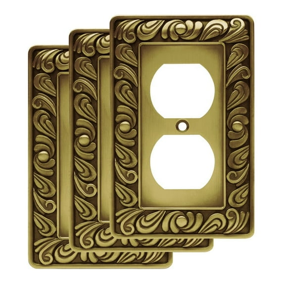 Franklin Brass W10110V-ABT-R Paisley Single Duplex Outlet Wall Plate, 3-Pack, Tumbled Antique Brass, 3 Count