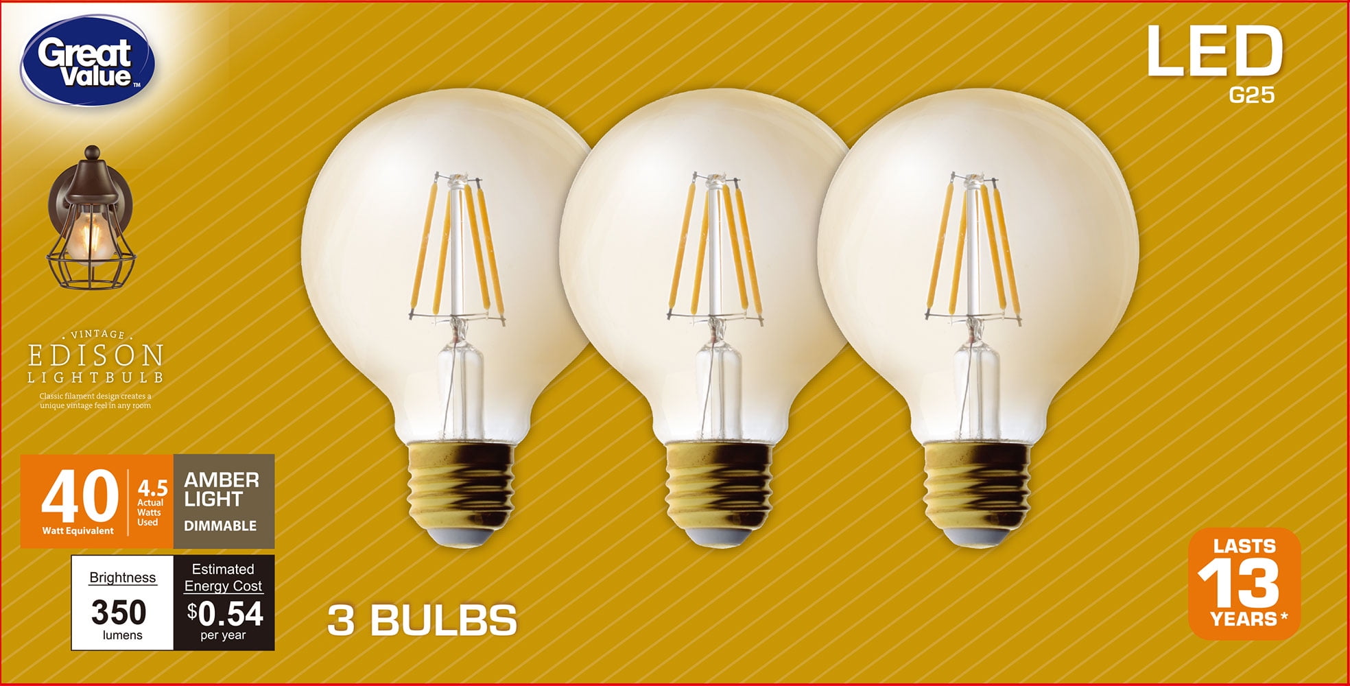LED Light Bulbs Medium Base 40 Watt Energy Saver Uses Approx 5 Watts Lot of 4 