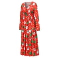 thumbnail image 6 of Sedceaty Women's Christmas Ankle Length Dress, Cartoon Print V-Neck Long Sleeve Waist Strappy A-Line Dress, 6 of 8