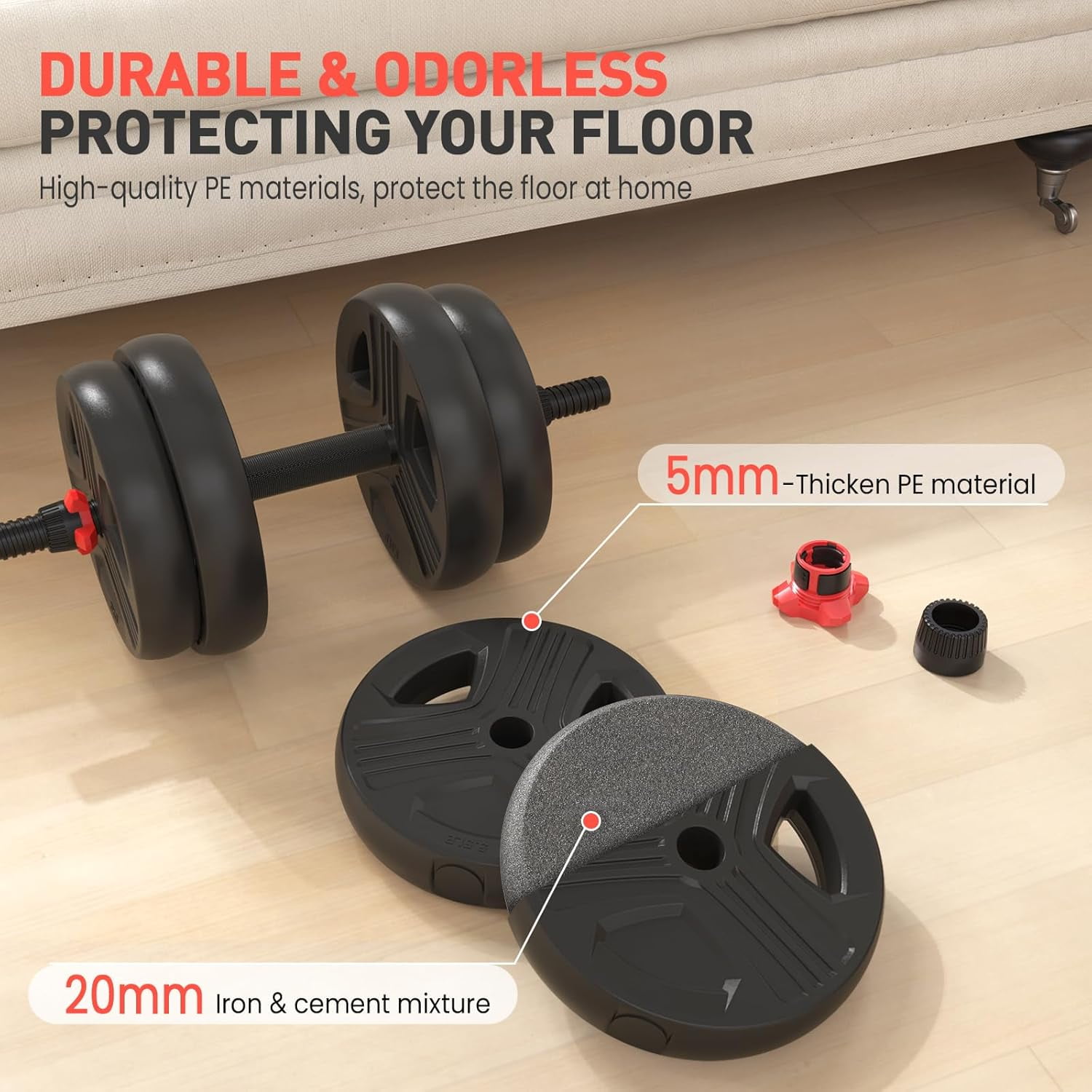 Adjustable Dumbbells Set, 20-80lbs Free Weight with Connector, 5-in-1 Barbell Kettlebell Fitness Equipment for Home Gym Men Women