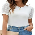 thumbnail image 2 of PENGXIANG T-shirt pour Femmes Col Rond Patchwork Manches Courtes Été Slim Fit Tops Casual Tops Daily Wear, 2 of 6
