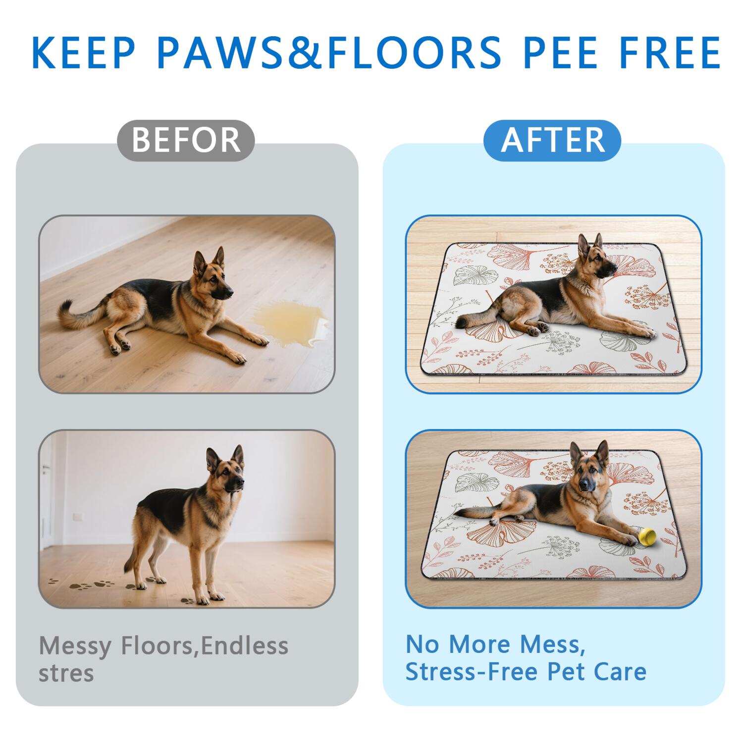 Floral Design Reusable Puppy Pads 2-Pack 48x48 Inch Washable House Training Mats, Highly Absorbent Dog Crate Liners for Large Floor Protection