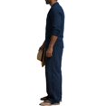 thumbnail image 7 of LTTVQM Lightweight Plain Solid Cotton Linen Two Piece Outfit Camp Collar Long Sleeve Shirt Wide Leg Pants for Men Relaxed Fit Daily Vacation Casual Suit Blouse Navy XL, 7 of 7