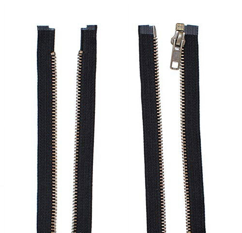 Jacket Zippers - YKK #5 Antique Brass - Metal Teeth Separating - Black - Made in The USA. (Pack of 5) (32" Inches)
