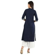 Disha Patani Collection Deep Blue Band Collar Yarn-dyed Kurta-XX Large