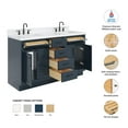 thumbnail image 3 of ARIEL Hepburn 60" Midnight Blue Double Vanity, 1.5" Edge Carrara Quartz Countertop & Splash, Rectangular Sinks, 4 Soft Closing Doors, 6 Full Extension Dovetail Drawers, Toe Kick, Matte Black, 3 of 10