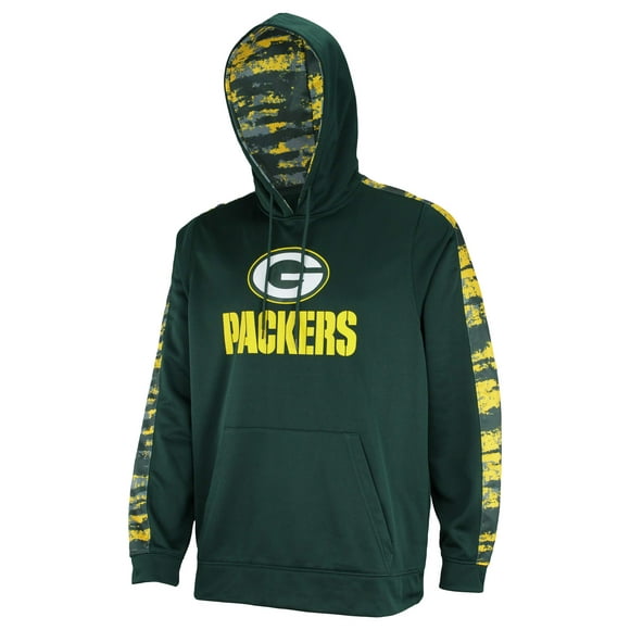 Zubaz NFL Men's Performance Pullover Hoodie with Oxide Sleeves, Green Bay Packers Large