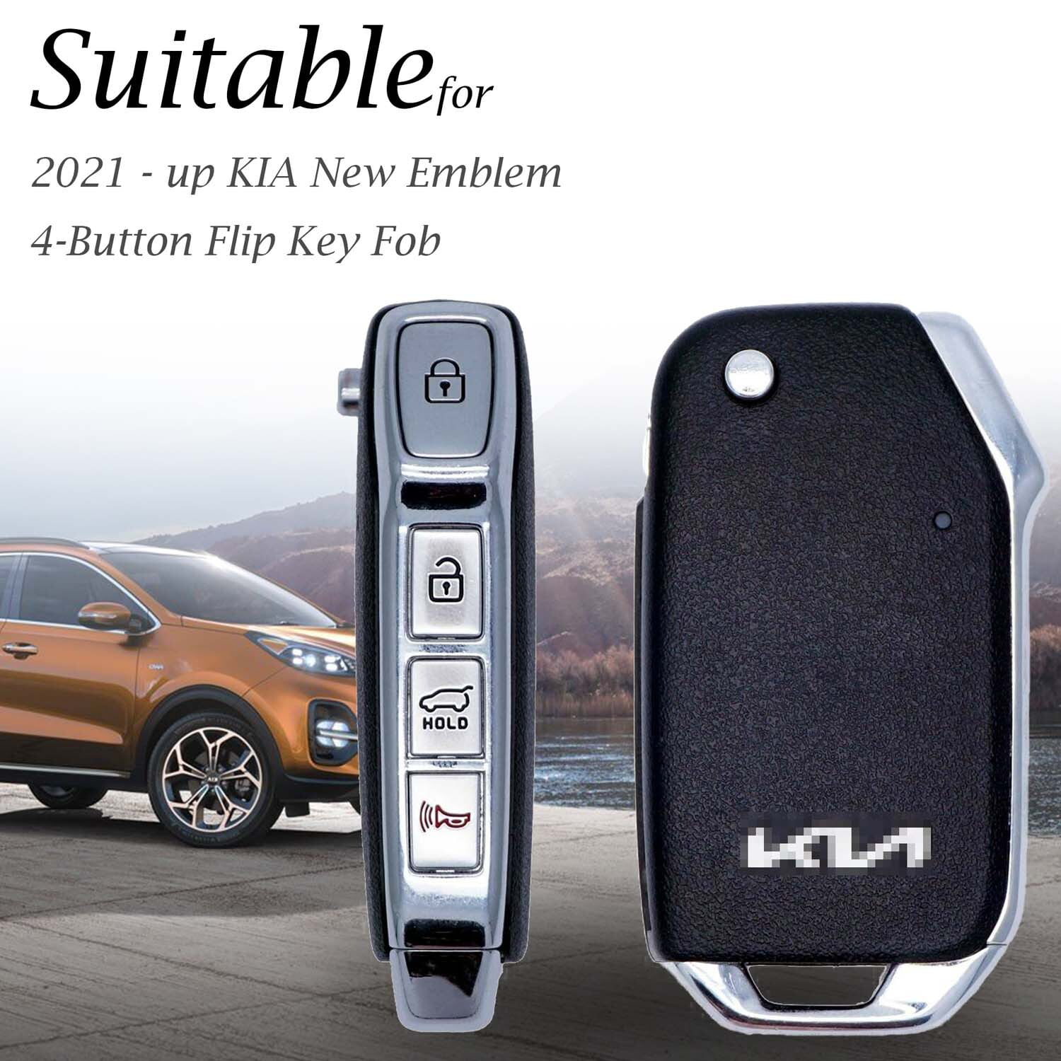 Vitodeco 4-Button Leather Flip Key Fob Case Cover for KIA New Emblem 2021 -  2023