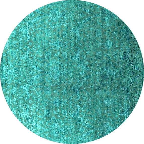 Ahgly Company Machine Washable Indoor Round Oriental Turquoise Blue Industrial Area Rugs, 7' Round