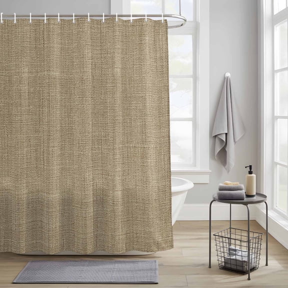 Bathroom Shower Curtain Country Brown Linen Texture Waterproof Shower Curtains with Hooks, Farmhouse Pure Color Style Bath Curtains Bathtub Curtain Home Decor 36x72in