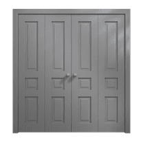 Sliding Closet Double Bi-fold Doors 72 x 80 inches | Ego 5012 Painted Grey Oak | Sturdy Tracks Moldings Trims Hardware Set | Wood Solid Bedroom Wardrobe Doors