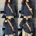 thumbnail image 4 of TQEHS Sudadera fina de rayas coreanas para mujer, holgada, 2024, nueva, manga larga, lote Z2 L4E4, 4 of 5