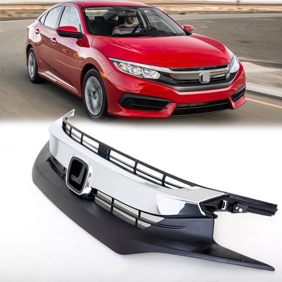 Chrome Front Bumper Grille For 2016-2018 Honda Civic Sedan Ho1200231 16 17 18