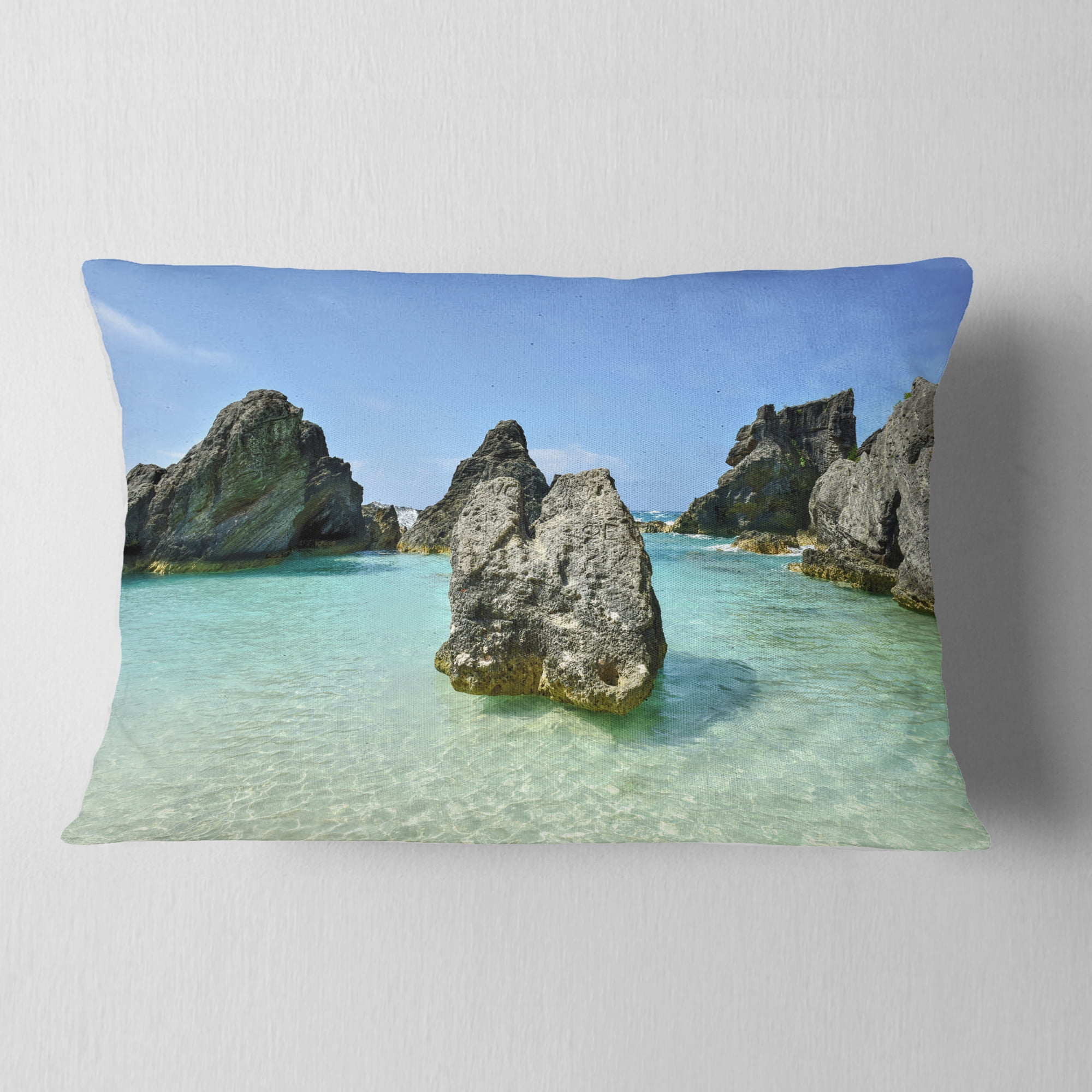 Designart 12" x 20" Blue Polyester Throw Pillow