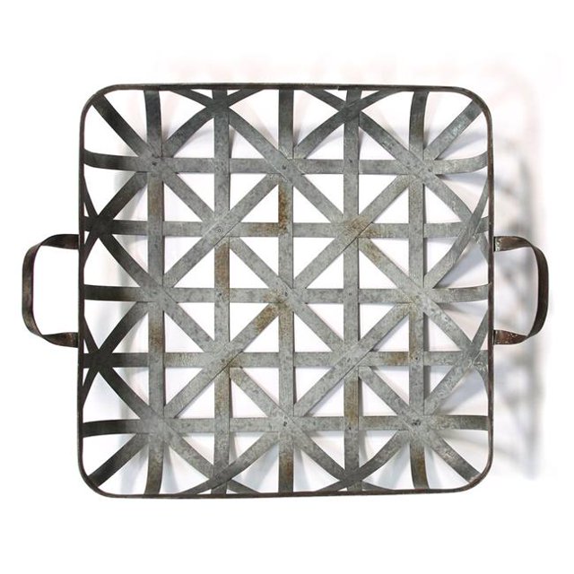 Stratton Home Decor S15032 Basket Weave Metal Tray Wall Decor - Galvanized