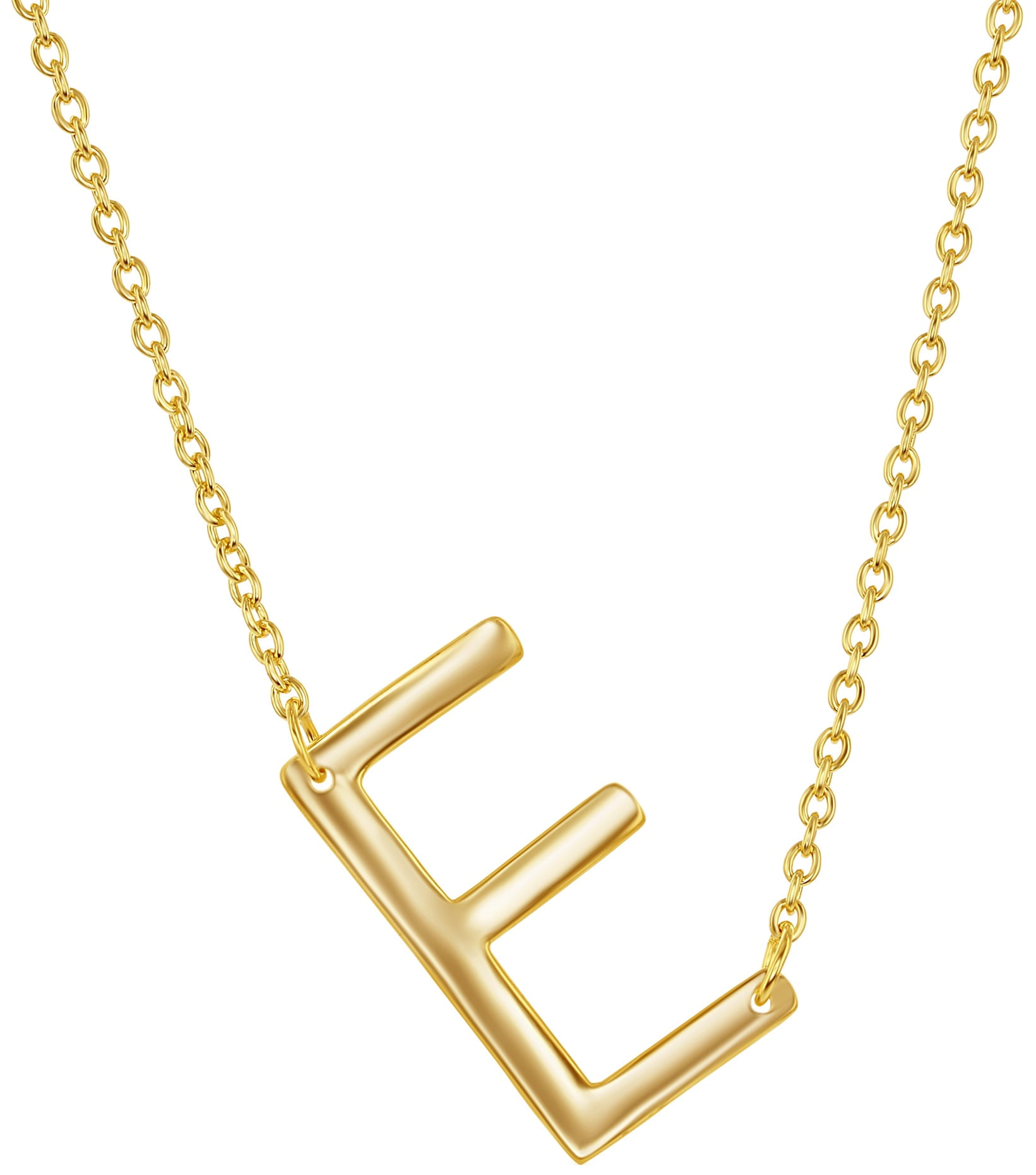 iJewelry2 Goldplated Sterling Silver Sideways Letter E Initial Pendant Chain Necklace 18