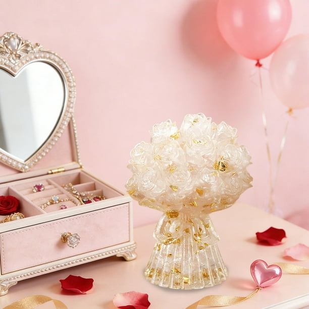 Ramo de cristal de resina hecho a mano | Rosa de mano de grava de cristal natural y resina epoxi | Regalo de San Valentín para ella, decoración de escritorio para el hogar y la oficina