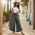thumbnail image 4 of Mohiass Palazzo Pants for Women with Leg Ruffle Beach Flowy Linen Pants Wide Leg Summer Smocked Waist Trousers Boho 2025 Ruffle Hem Pants with Pockets Dark Gray XL, 4 of 8
