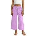 thumbnail image 3 of Scyoekwg Pants for Girls Spring Fashion Comfy Elastic Waistband Drawstring Cotton Linen Shorts Casual Solid Color Baggy Pants Purple 13-14 Years, 3 of 7