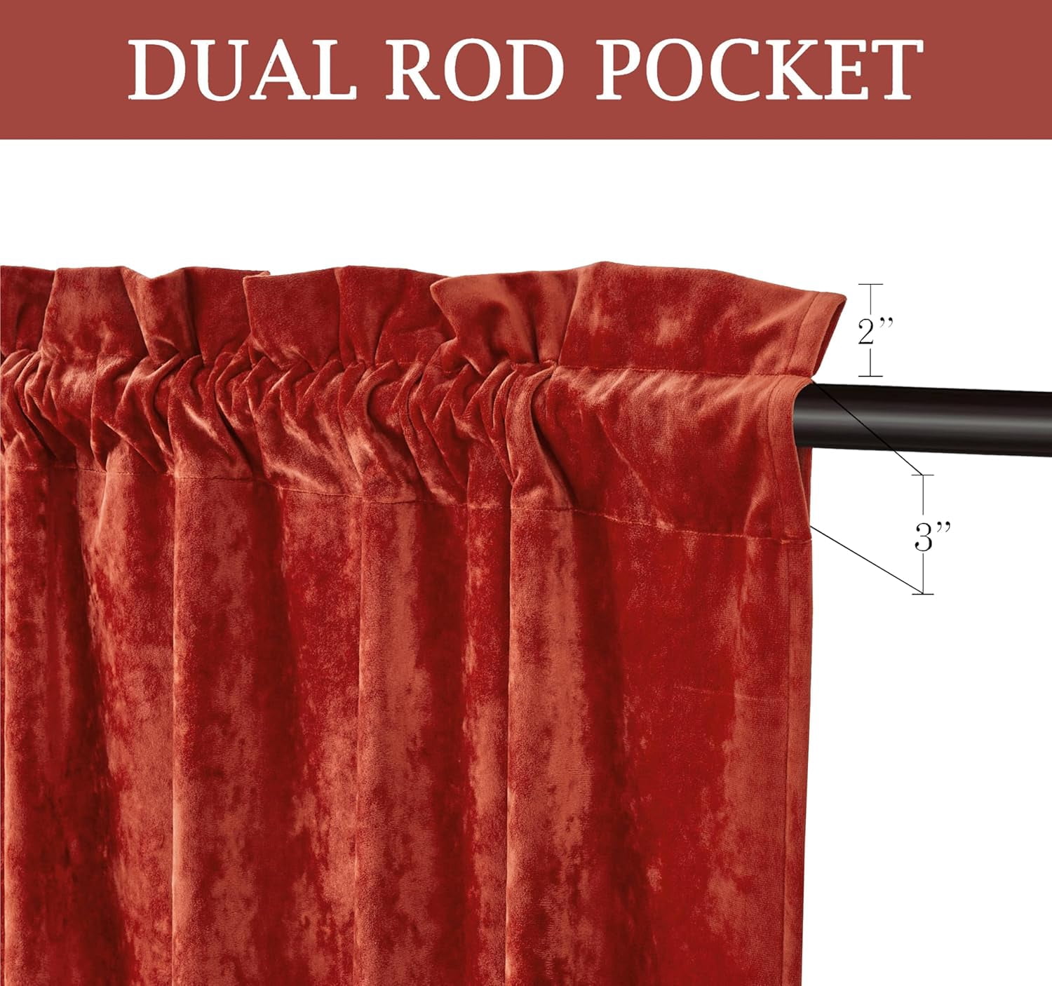Chezmoi Collection Lux Brick Red Crushed Velvet Curtains 2 Panel Set, Room Darkening Luxury Distressed Velvet Rod Pocket Window Drapes for Living Room Bedroom 50" W x 84" L