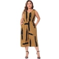 thumbnail image 3 of DARING DIVA Women's Plus Jumpsuit V Neck Tie Waist Rompers with Pockets 2X Brown, 3 of 6
