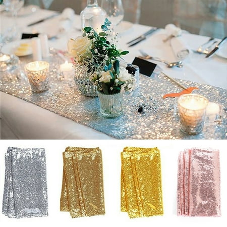 CUH Sequin Table Runners, 12'' x 118'' Sparkly Tablecloth Wedding Birthday Christmas Banquet Decor Thanksgiving Event Party Supply, Rose Gold / Gold / Silver /