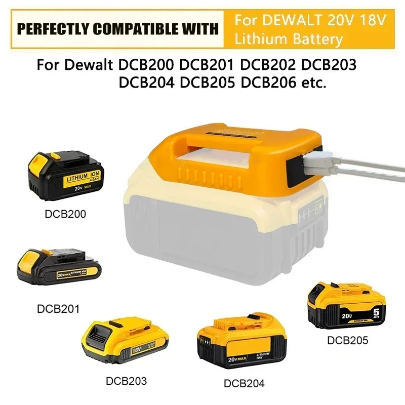 USB Charger Adapter for Dewalt 18V 20V Lithitum Battery Portable Type-C Port Fast Charging Battery Storage Rack Holder Case
