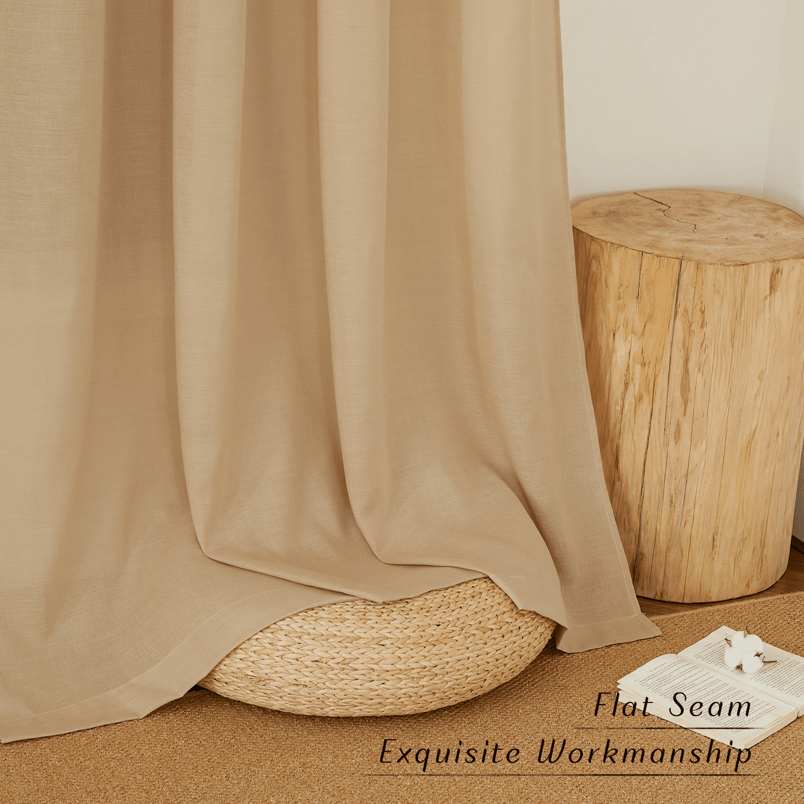 NICETOWN Burlap Linen Curtains for Nursery, Grommet Thick Linen Blend Drapes Farmhouse Style Light Filtering Privacy Added Window Treatment for Living Room, 55"x63", 2 Panels
