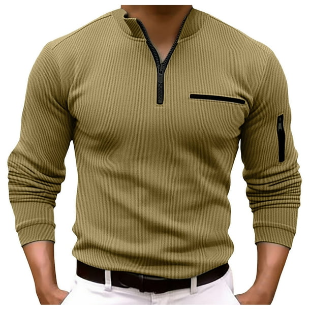 Playeras Negras Para Hombre Algodon, Camiseta De Manga Larga A Rayas Con Cremallera Para Hombre, Camisetas Casuales De Verano Para Vacaciones, Tops