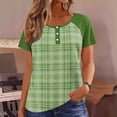 thumbnail image 4 of gbyLJF Women's Printed T-shirts Color Blocked Plaid Summer Tops Short Sleeve Crew Neck Button Pullover Tee Shirts, 4 of 9