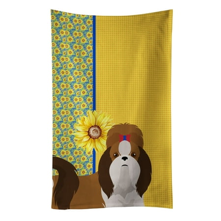 

Summer Sunflowers Red and White Shih Tzu Kitchen Towel 15 in x 25 in