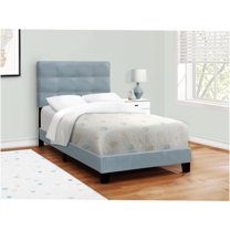 JERFIT Twin Velvet Upholstered Platform Bed Frame with Tufted Headboard, Light Blue, Modern Bedroom Frame Only with Wood Slat Support