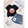 thumbnail image 4 of Girl Outfits Comfortable Cartoon Kitten Print Short Sleeve Top with Denim Shorts 2 Piece Toddler Girl Clothes Black Size 2-3 Y, 4 of 4