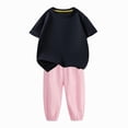 thumbnail image 4 of Tranfacy Tenues d'Été pour Filles Couleur Unie Col Rond Manches Courtes Haut Décontracté avec Pantalon Taille Élastique Ensemble Mode, 4 of 7