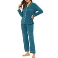 thumbnail image 4 of INSPIRAR CHIC Pijamas de Dormir para Mujeres Modal con Botones de Manga Larga y Pantalones Conjunto de Ropa de Casa XS Azul Pavo Real, 4 of 5