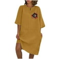 thumbnail image 1 of Vestido de Verano para Mujeres Color Sólido Imitación de Lino Cuello Redondo, Manga Corta Estilo Casual para el Uso Diario, Fiesta Y Primavera, 1 of 4