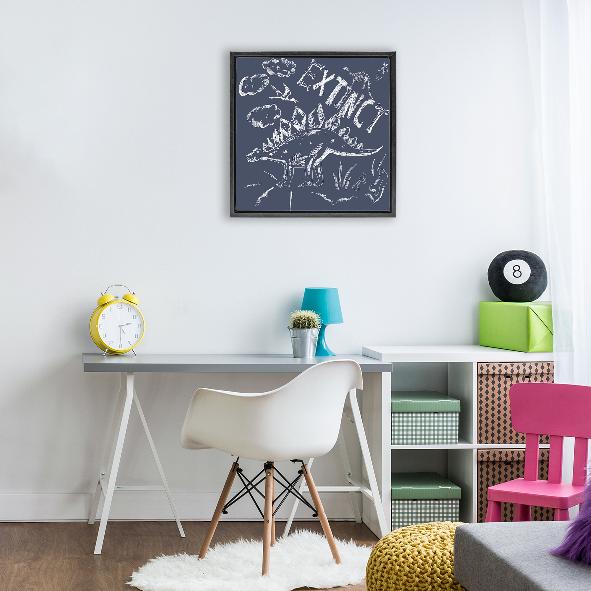 Sketchy Extinct Dinosaur Black Framed Floater Canvas Wall Art, design by HUE and MI and Sangita