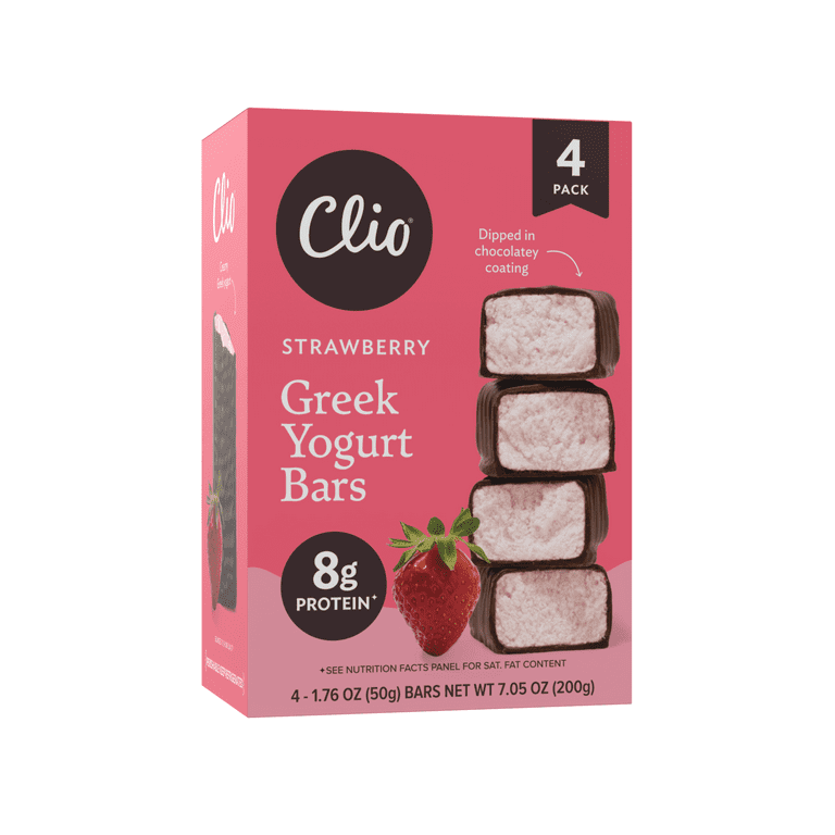 Clio Strawberry Greek Yogurt Bar in Chocolatey Coating, 1.76 oz, 4