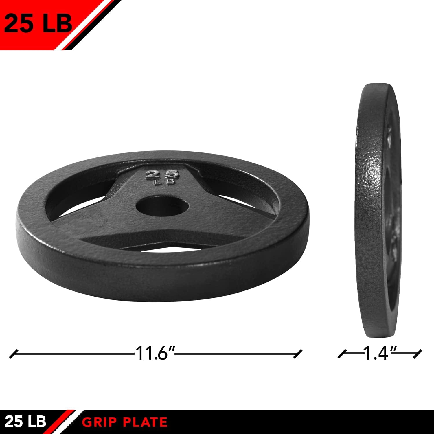 JFIT Cast Iron Olympic 2-Inch Grip Plate for Barbell, 25 Pound Single Plate Iron Grip Plates for Weightlifting, Crossfit - 2” Weight Plate for Bodybuilding