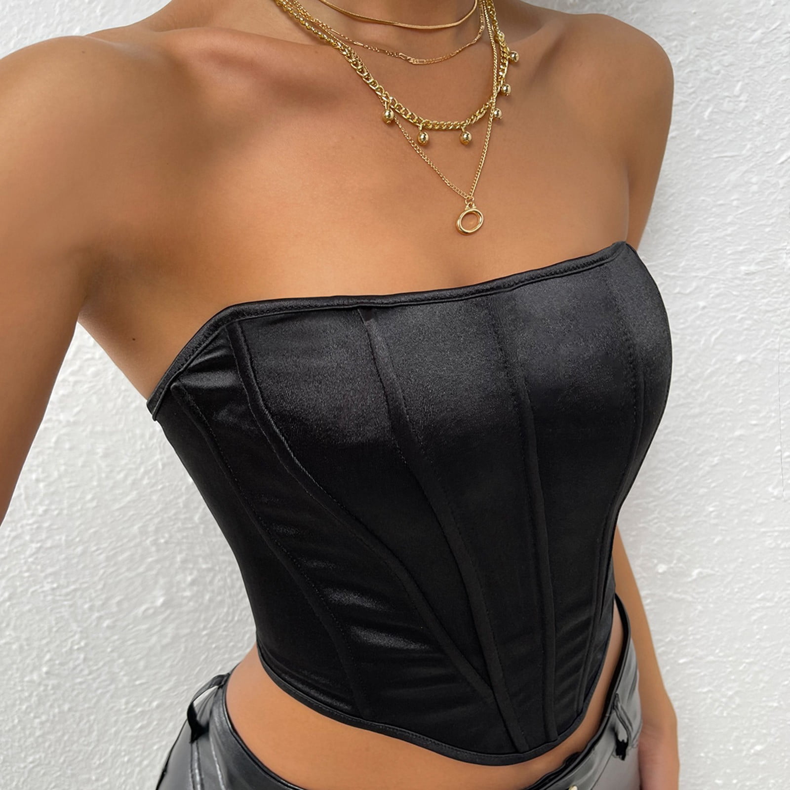  Vest Style Rhinestone Corset Anti-Light Comfortable Body  Sculpting Wrap Chest Gathered Breathable Bra Outer Wear (Color : Black,  Size : 38C/85) : Clothing, Shoes & Jewelry