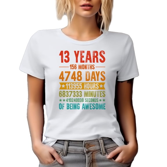 13 Years of Being Awesome, Anniversary Celebration, White T-Shirt, Small