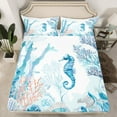 thumbnail image 2 of jejeloiu Cute Seahorse Twin Sheet Sets,Watercolor Coral Twin Fitted Sheet,Ocean Theme Flat Sheet For Girls,Breathable Home Decor,3 Pieces, 2 of 7