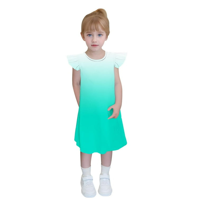Juniors Girls Dresses Cute Ruffle Sleeveless Crewneck Sundresses Teens Kids Gradient Printed Pullover Beach Midi Dress Size 4-14