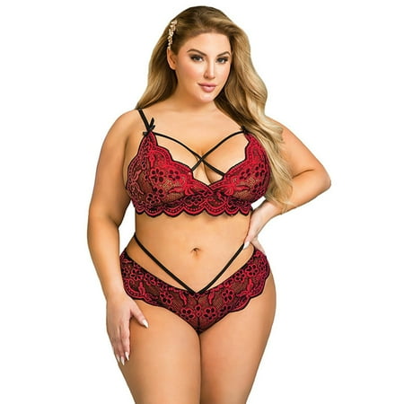 Taylonsss Clearance Women s Plus Size Sexy Lace Wireless Bra Lingerie Sleepwear Pajamas Underwear Set