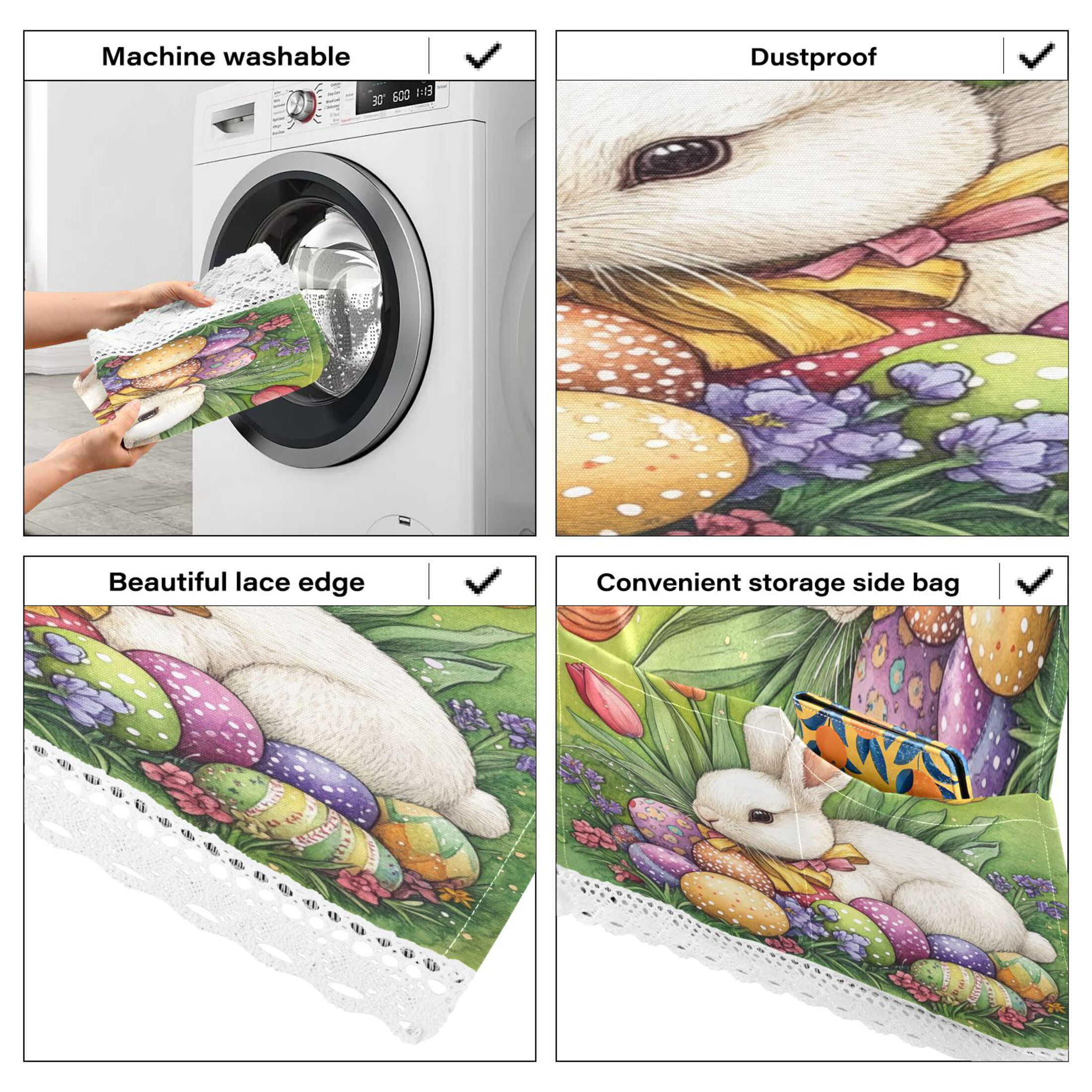 WOBOGO Easter White Bunny Washing Machine Cloth Dryer Refrigerator Top Cover Protective Non-Slip Mat For Kitchen Laundry