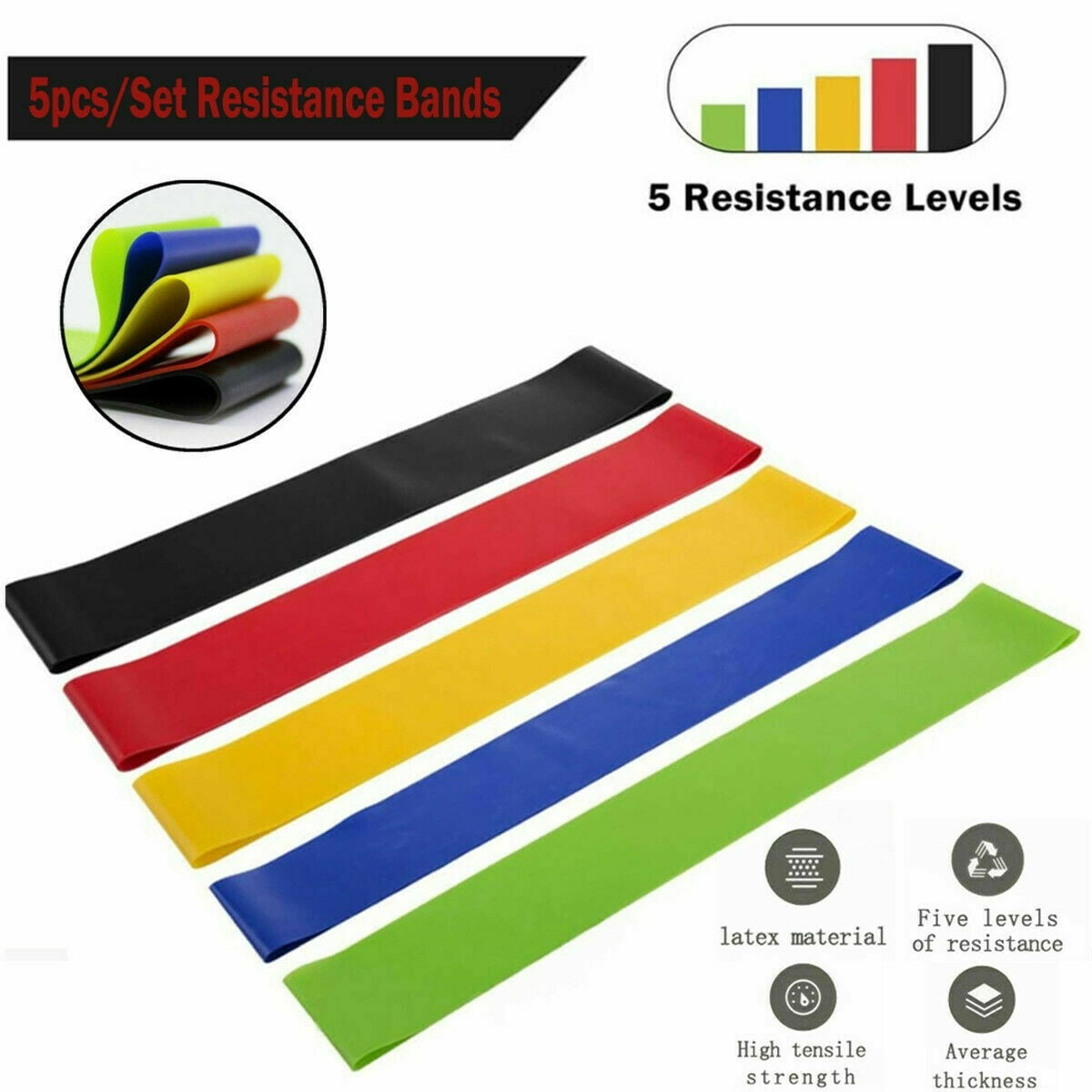 Honganda 5 Pcs Set Yoga Resistance Rubber Bands Indoor Outdoor Fitness Equipment Pilates Sport Training Workout Elastic Bands Multicolour